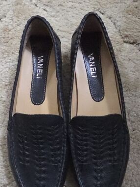 Vaneli Black Woven Leather Slip-On Loafers
